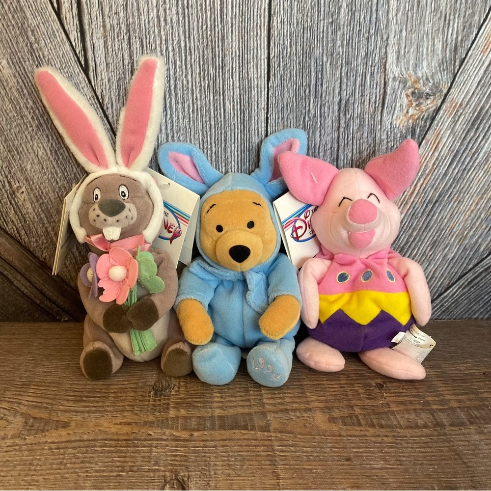 3 Vintage Winnie the Pooh Easter Plush. New in sealed bag. First pic from google